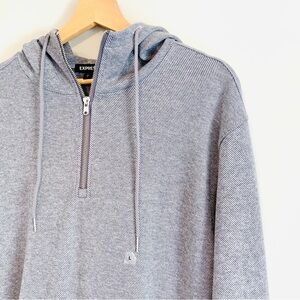Express Gray Micro Striped Oversized Boxy Quarter Zip Hoodie Large NWT